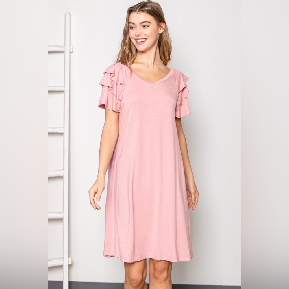 RUFFLED SHORT SLEEVE MINI DRESS